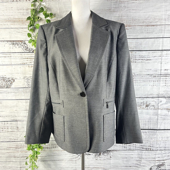 Tahari Blazer Jacket sz 16 Classic Gray Pockets Suit Career Professional Church - Picture 1 of 14